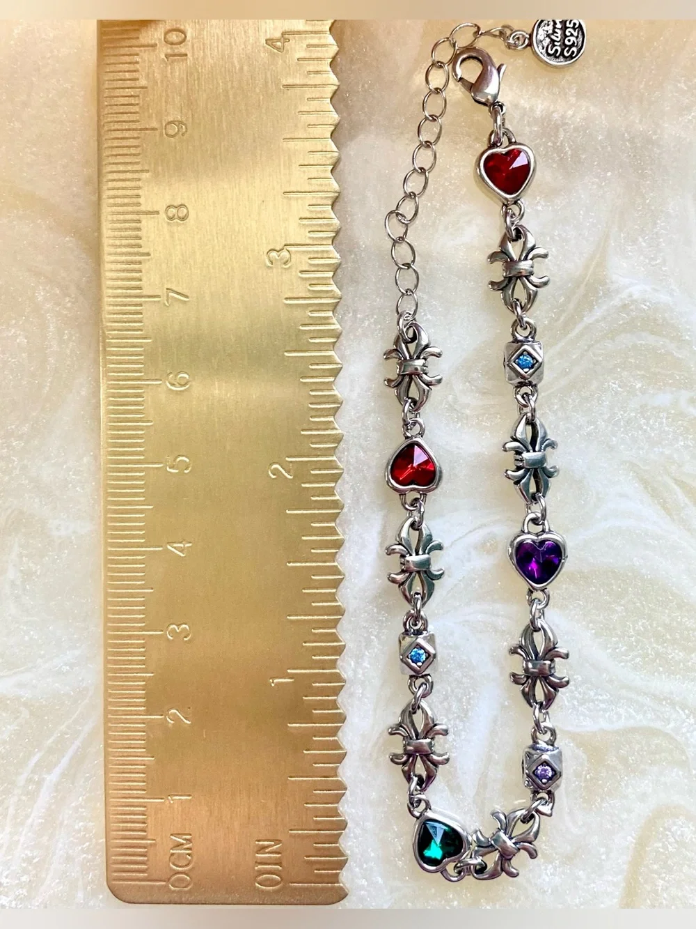 Silver Multi-Color Heart & Fleur Bracelet